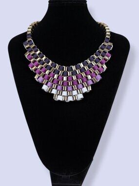 Purple Ribbon Gradient Woven Statement Necklace